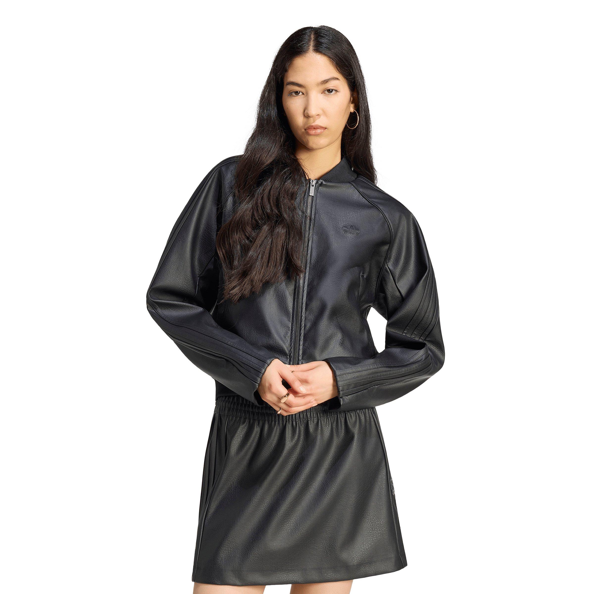 adidas Originals Women's Pleather Superstar Tracktop - Black/Maroon - BLACK/MAROON